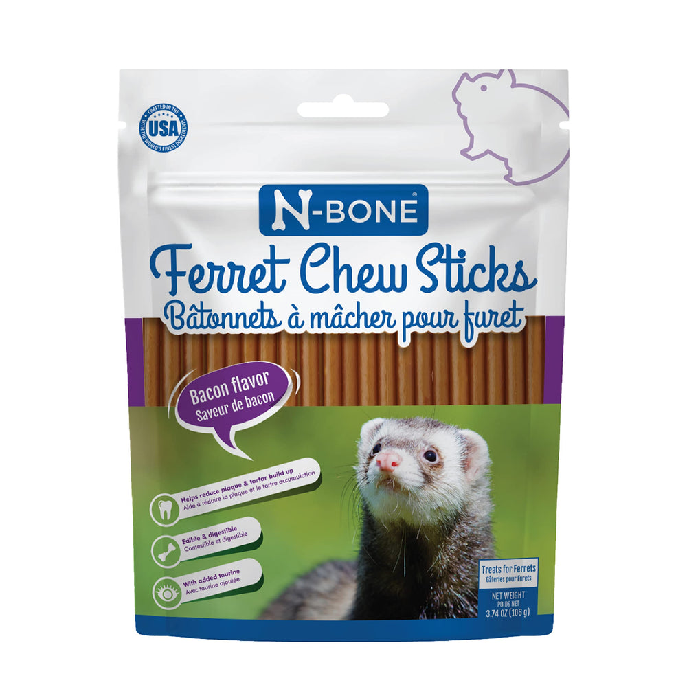 N-Bone Ferret Palitos Masticables sabor tocino, presentación en bolsa para hurones, ideal para masticación prolongada