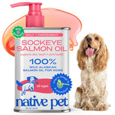 Native Pet aceite de salmón sockeye en botella para uso diario.