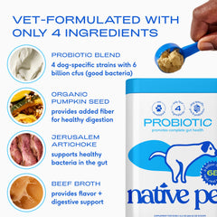 Native Pet probióticos para perros: prebióticos y fibra con calabaza orgánica