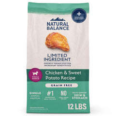 Natural Balance alimento para perro pequeño con pollo y batata, proteína única para músculos.