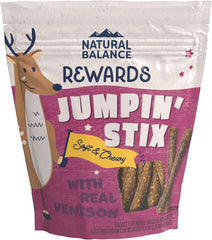 Natural Balance Jumpin' Stix Venado, paquete de 4 onzas, premio sabroso para perros adultos.