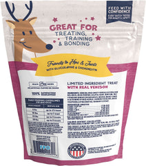 Tiras crujientes de venado de Jumpin' Stix para premiar a perros activos.
