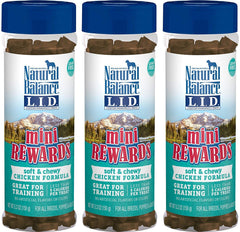 Natural Balance Mini Rewards mordiscos suaves de pollo, ideales para entrenamiento canino.