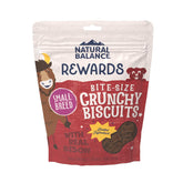Natural Balance Rewards Crunchy Biscuits: paquete visible, snack crujiente para perros pequeños, ideal para premiar.