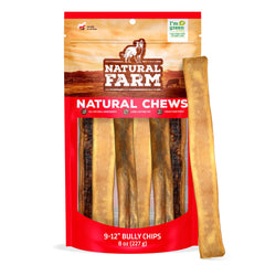Natural Farm Bully Chips en empaque frontal, premio duradero para perros
