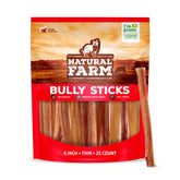 Natural Farm Bully Stick 6 pulgadas, 25 pack, olor neutro para masticación moderada
