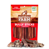 Natural Farm Bully Sticks sin olor, 6 pulgadas, ideal para distracción prolongada.