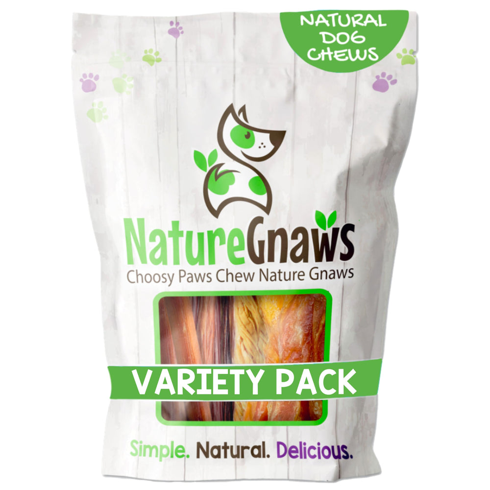 Nature Gnaws variedad para perros grandes: palos de res largos para masticación prolongada.