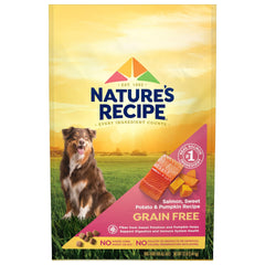 Nature's Recipe salmón sin granos, bolsa de 12 lb para perros activos.