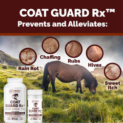 Nature's Pure Edge Coat Guard Rx: polvo en melena y cola, aroma fresco y limpio.