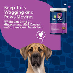 NaturVet etiqueta del producto, articulaciones para perros, muestra ingredientes clave para el soporte articular
