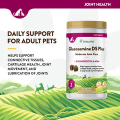 Etiqueta de NaturVet Glucosamine DS Plus con ingredientes clave para movilidad