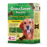 NaturVet GrassSaver galletas para perros en empaque, ayudan a mantener el césped verde.