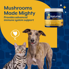 NaturVet Mushroom Max, botella lateral, dosificación cómoda para perros.