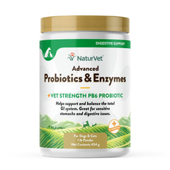 NaturVet probioticos PB6 en botella para digestión suave en mascotas.