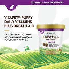 NaturVet VitaPet cachorros: etiqueta legible que destaca vitaminas y minerales.