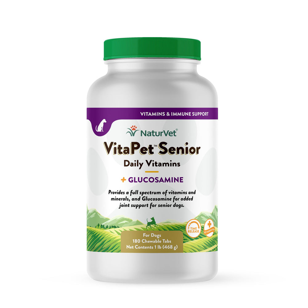 NaturVet VitaPet Senior tabletas diarias con glucosamina para soporte articular.