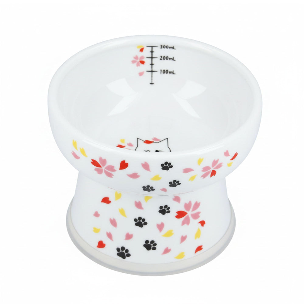 Necoichi cuenco elevado para gatos en cerámica Sakura, facilita beber con postura cómoda.