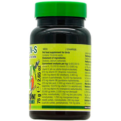 Nekton-S: etiqueta destacando vitaminas y aminoácidos para aves.
