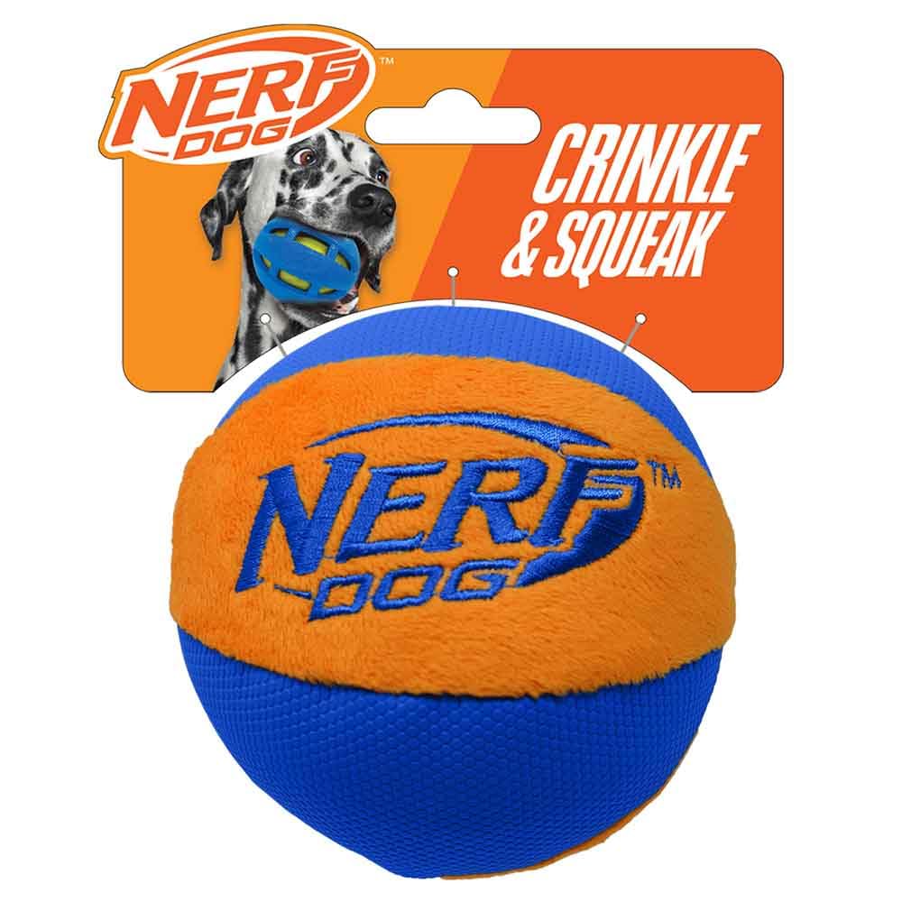 Pelota Nerf Dog Trackshot Ball exterior azul-naranja, fácil de localizar para el juego al aire libre.