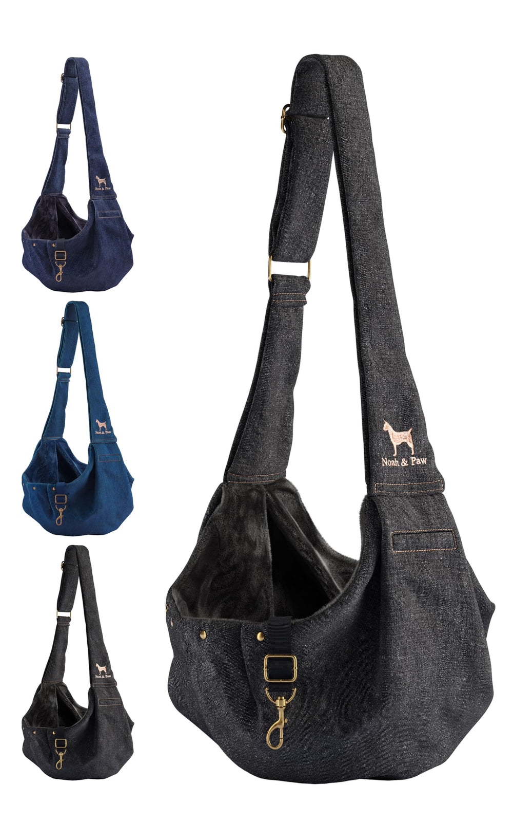Noah & Paw transportín denim frontal para perro cómodo.