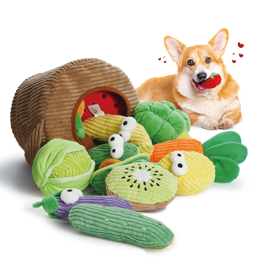 Juguete de frutas de Nocciola para perro, crinkle suave que estimula curiosidad.