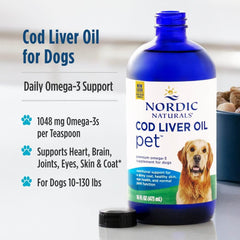 Nordic Naturals Aceite hígado bacalao sin sabor, ideal para perros grandes.