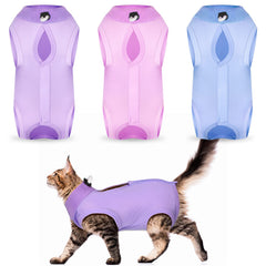 Nuanchu traje de recuperación para gatos morado, frente, cómodo para vestir