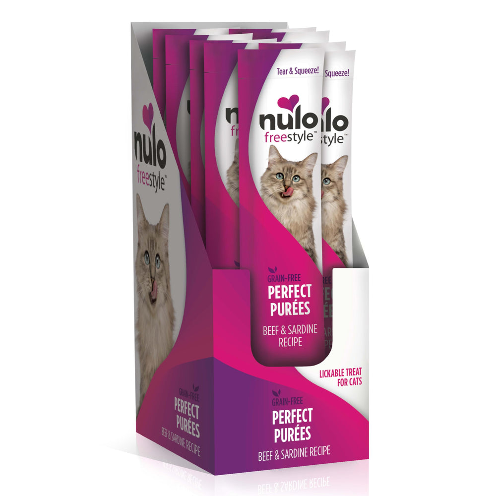 Nulo Freestyle Purées Carne y Sardina en bolsa, textura jugosa para premiar con hidratación.