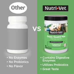 Nutri-Vet Grass Guard mejora la digestión con probióticos y enzimas para perros.