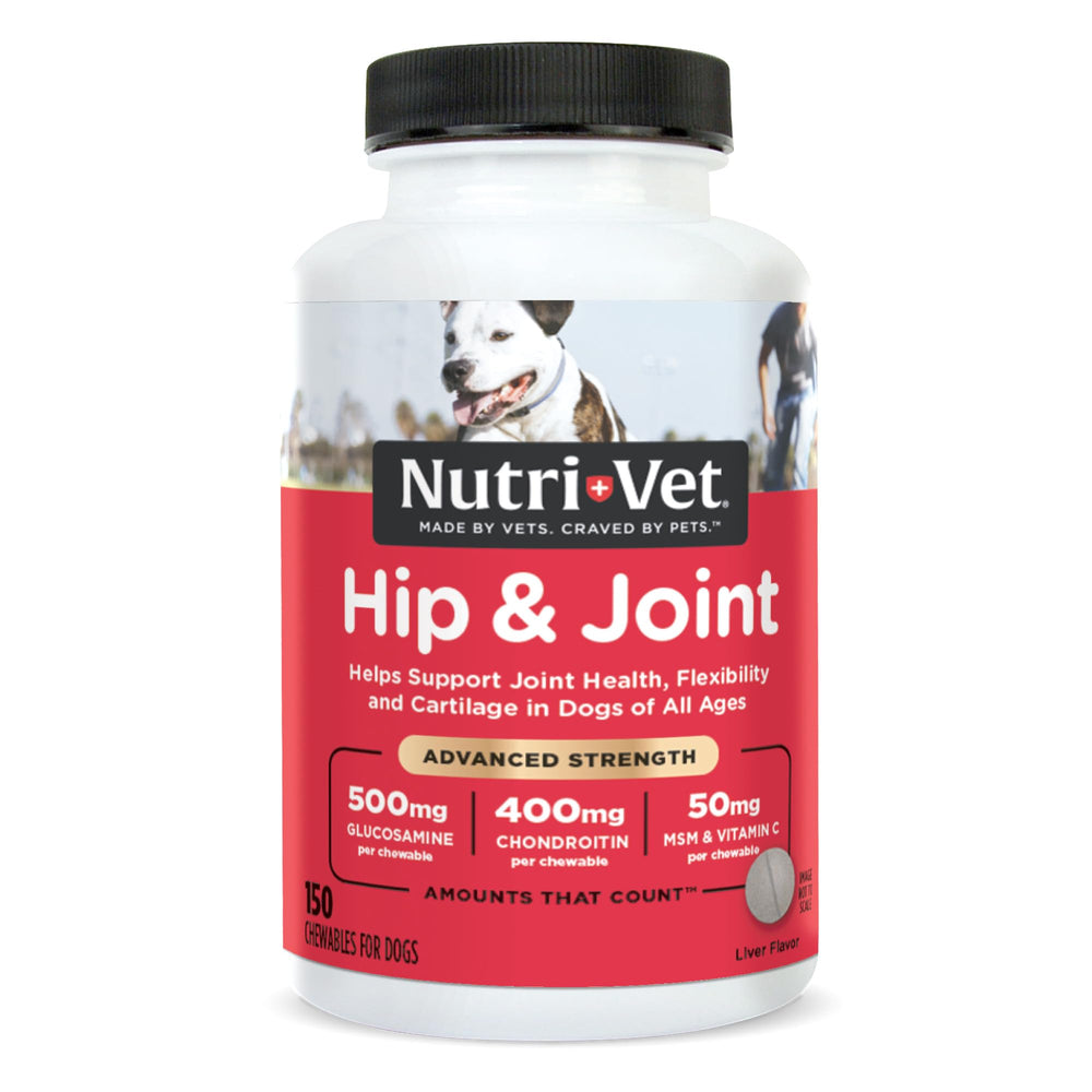 Nutri-Vet Advanced Strength Hip & Joint: frasco con tabletas para movilidad diaria de tu perro.