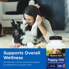 Nutri-Vet Puppy-Vite envase 60 tabletas para uso diario en casa.