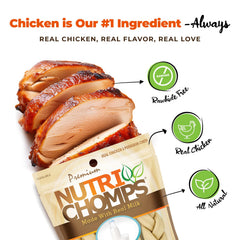 NutriChomps trenzas de sabor leche real, snack delicioso para perros exigentes.