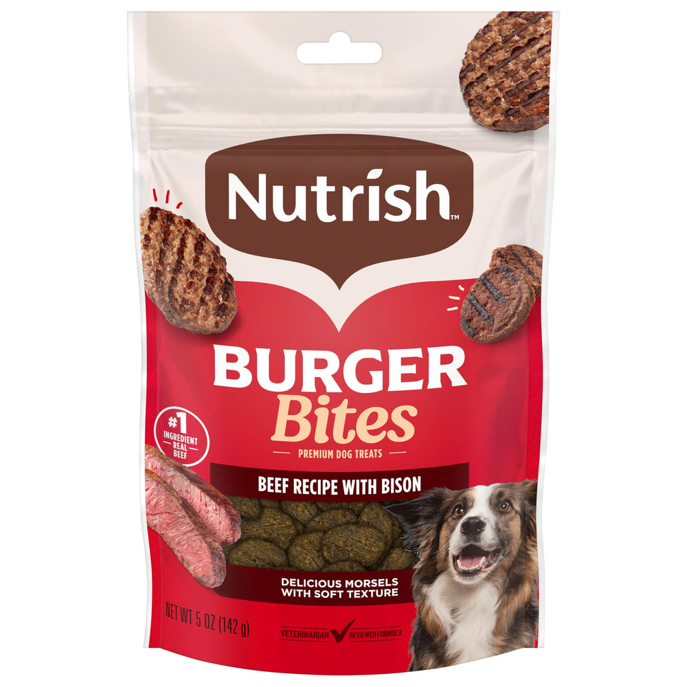 Nutrish Burger Bites: snack de res y bison para entrenamiento de perros.