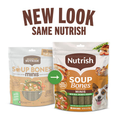 Nutrish Sopa Bones Minis con vegetales, snack nutritivo para perros activos.