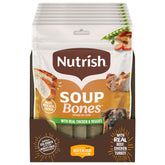 Nutrish Huesos Sopa para perros, vista de pollo y verduras, ideal para masticar y entretener.