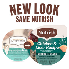 Nutrish: trozos de pollo y hígado desmenuzados en salsa, sabor sabroso.