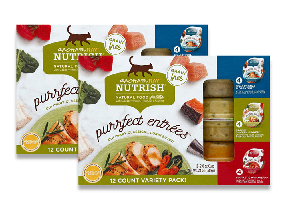 Nutrish Purrfect Entrees, taza de 2 oz, sabores del mar y verduras.