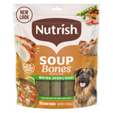 Nutrish Soup Bones con pollo real y verduras, recompensa sabrosa para perros de todos tamaños.
