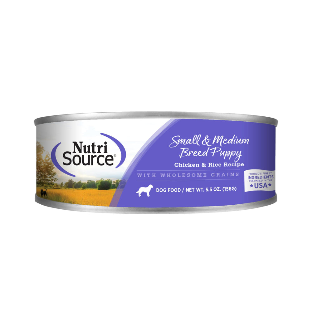 NutriSource cachorros pollo y arroz en lata de 5.5 onzas, ayuda al desarrollo.