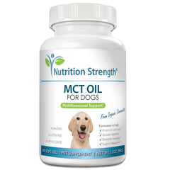 Nutrition Strength MCT para perros frasco vertido, apoyo al pelaje y piel.