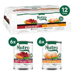 Nutro Hearty Stew lata con salsa res: proteína real como ingrediente principal.