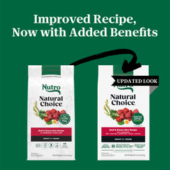 Nutro Natural Choice croquetas para perros adultos con carne de res para sabor real.