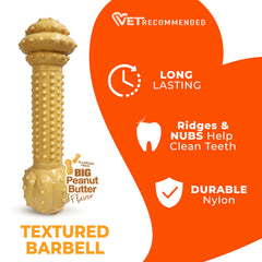 Nylabone Barbell Para Perros Grandes hasta 50 lb favorece mordidas seguras.