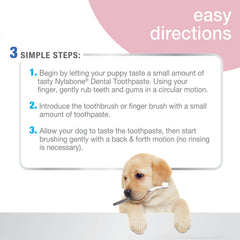 Brosse-doigt Nylabone pour chiot, pratique et contrôle lors du nettoyage.