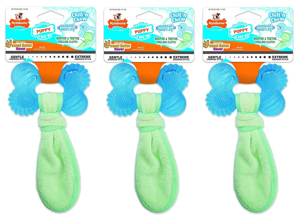 Juguetes Chill 'n Chew de Nylabone: paquete de 3 para dentición en cachorros.