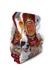 nylabone huesos de caldo de res: etiqueta muestra ingredientes naturales y sin granos.
