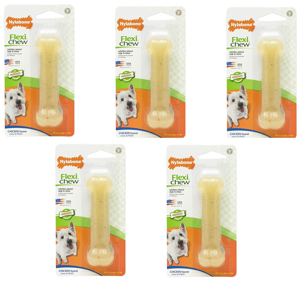 Nylabone FlexiChew, hueso de pollo para masticadores moderados, entretenimiento y limpieza dental.