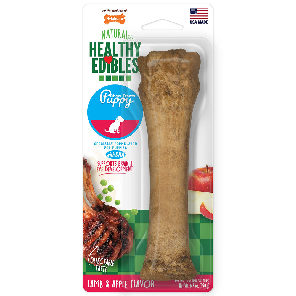 Nylabone golosinas saludables para cachorros con sabor cordero y manzana, ideal para masticación