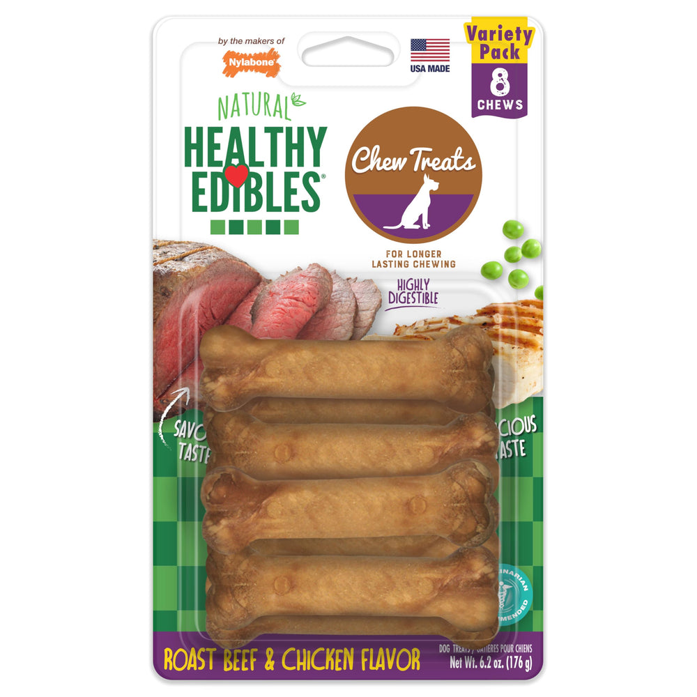 Nylabone Healthy Edibles, empaque visible, recompensa deliciosa para perros en entrenamiento.
